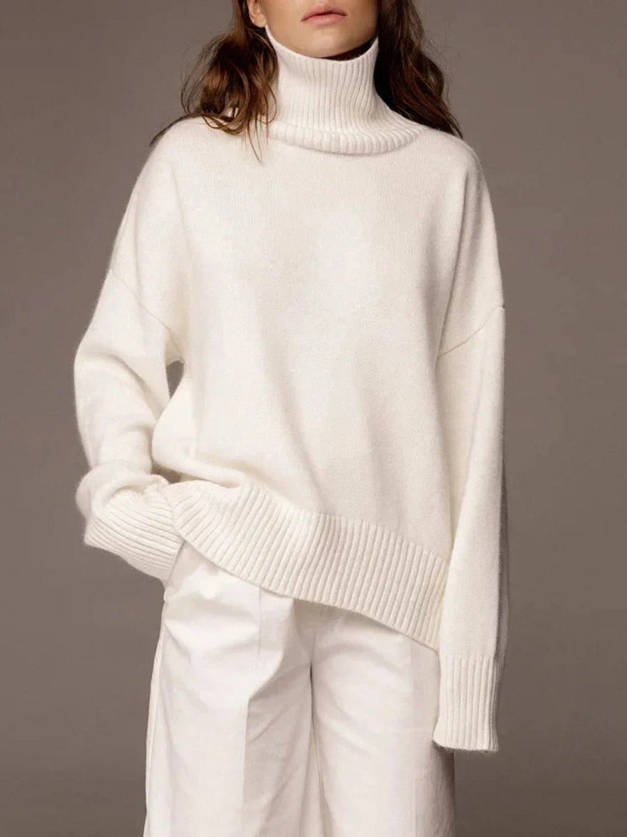 Women's Oversized Roll Neck Knitted Jumper Long Sleeve