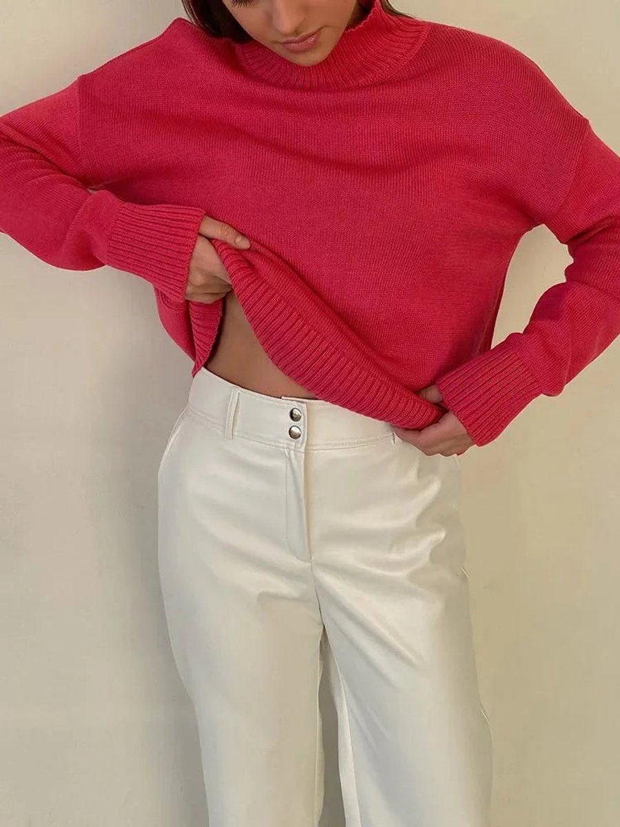 Women's Oversized Roll Neck Knitted Jumper Long Sleeve