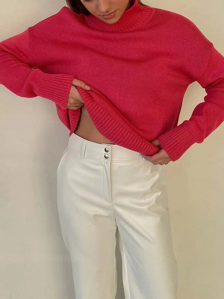 Women's Oversized Roll Neck Knitted Jumper Long Sleeve