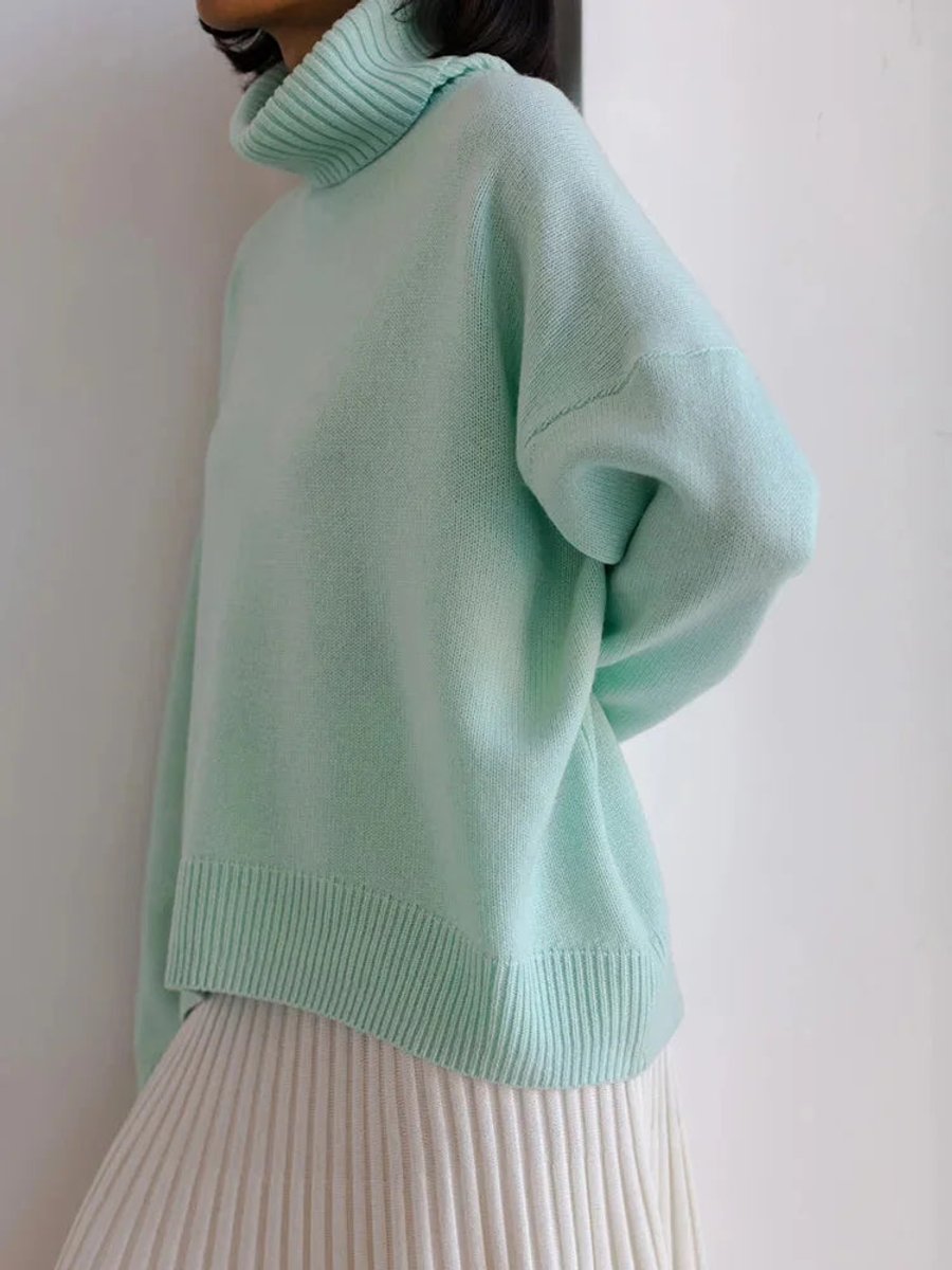 Women's Oversized Roll Neck Knitted Jumper Long Sleeve