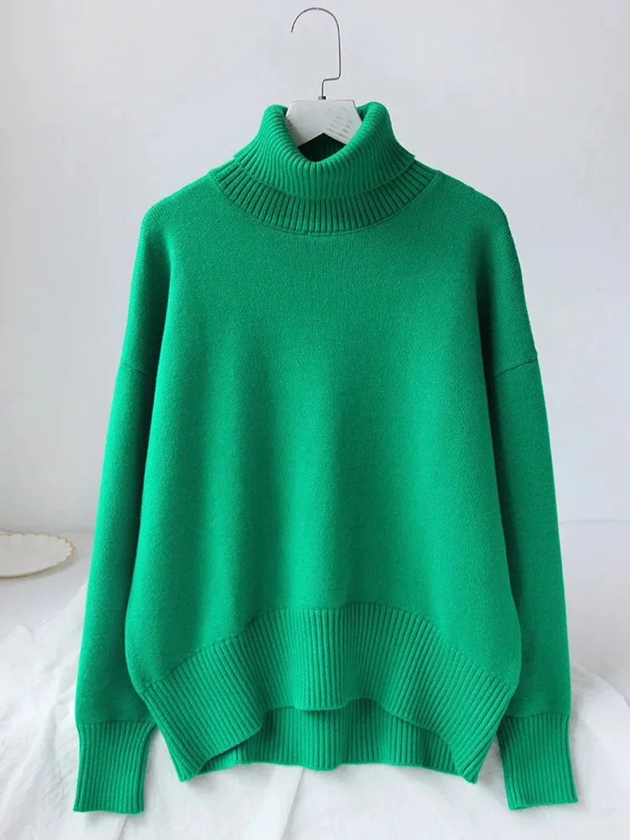 Women's Oversized Roll Neck Knitted Jumper Long Sleeve