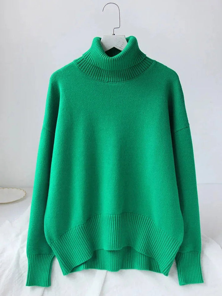 Women's Oversized Roll Neck Knitted Jumper Long Sleeve