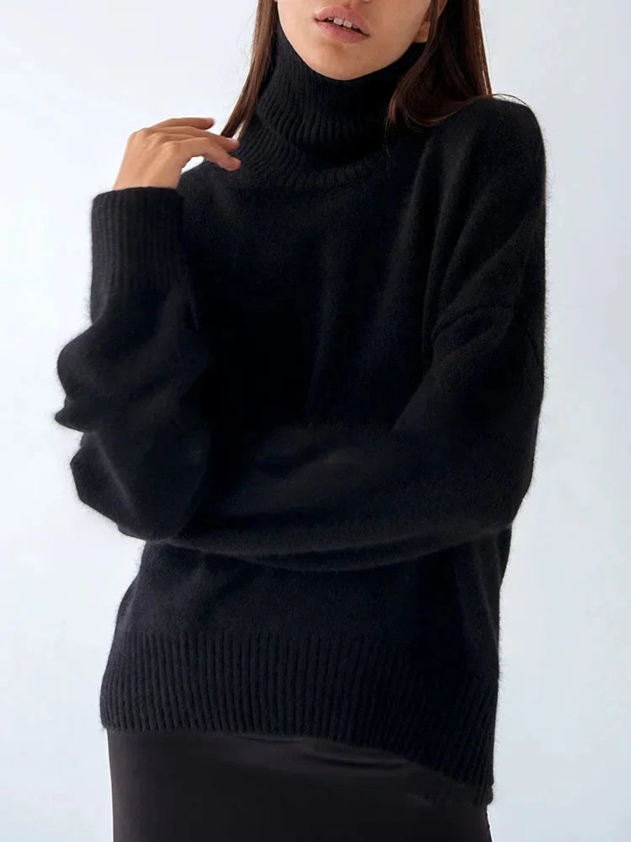 Women's Oversized Roll Neck Knitted Jumper Long Sleeve