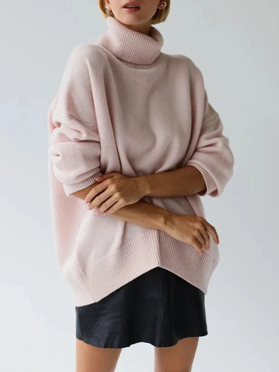 Women's Oversized Roll Neck Knitted Jumper Long Sleeve
