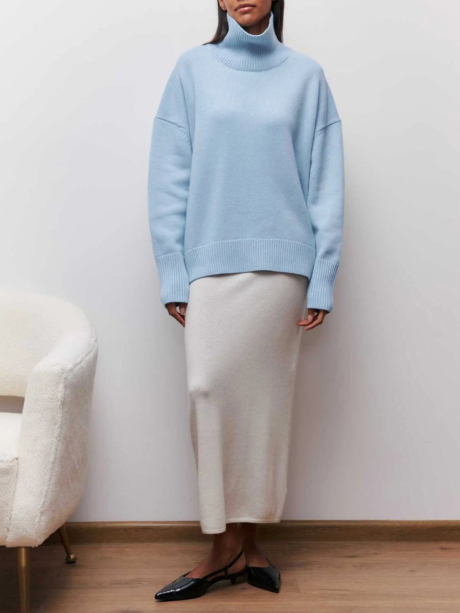 Women's Oversized Roll Neck Knitted Jumper Relaxed Fit