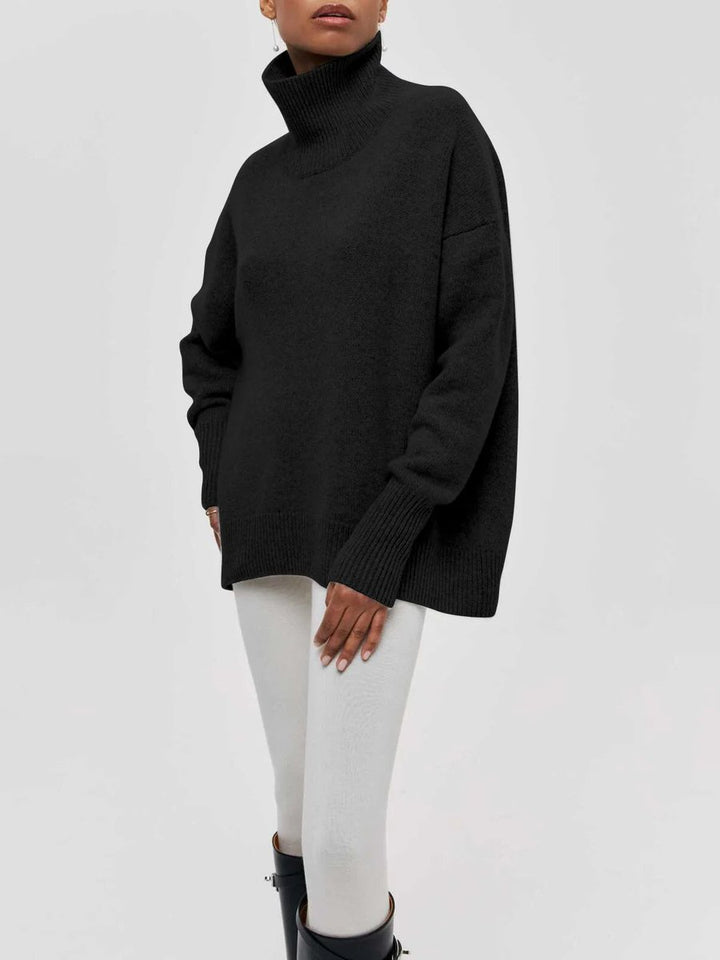 Women's Oversized Roll Neck Knitted Jumper Relaxed Fit