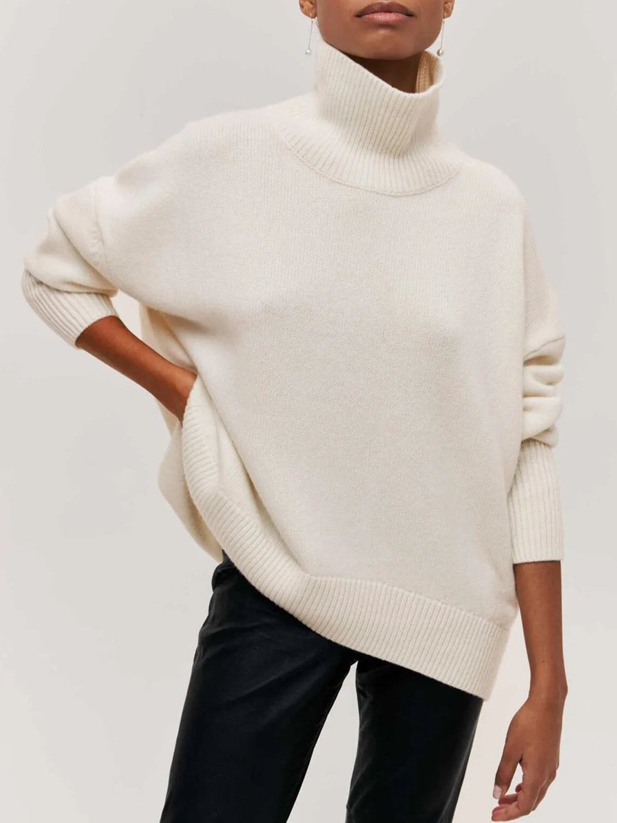 Women's Oversized Roll Neck Knitted Jumper Relaxed Fit