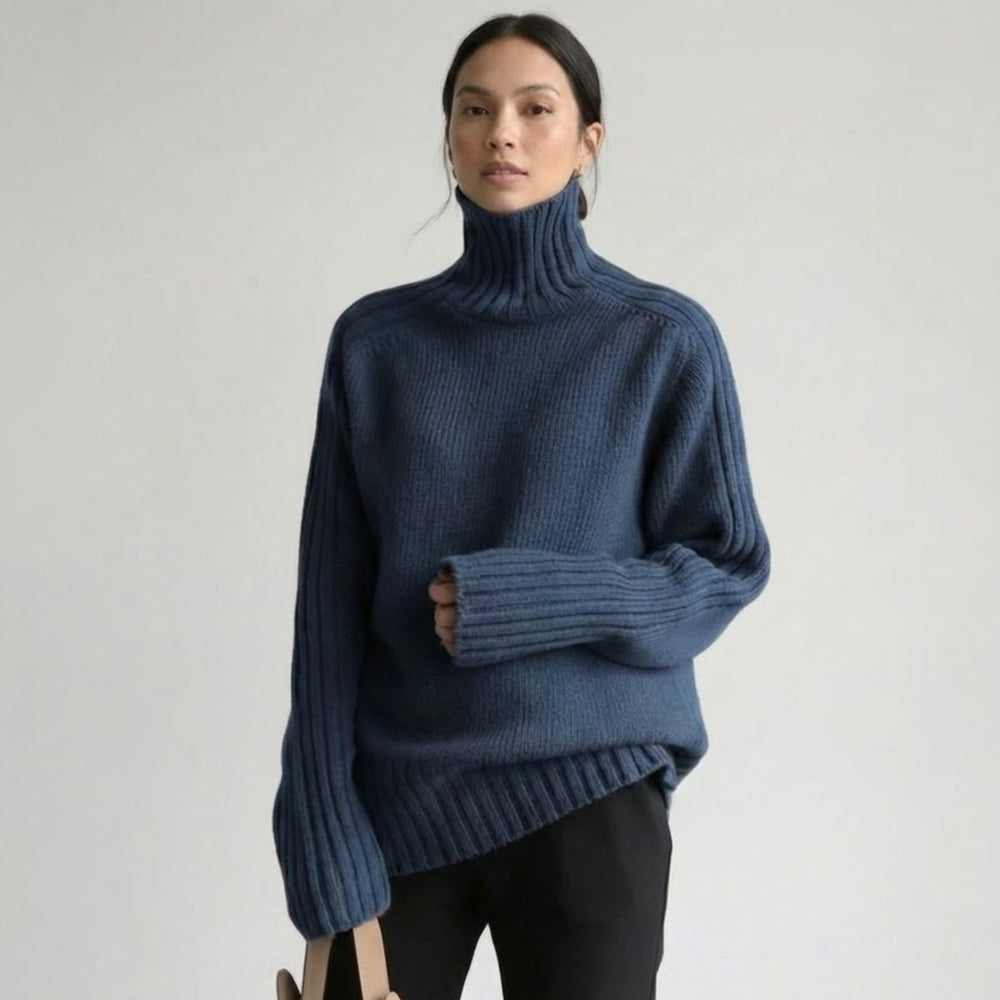 Women's Oversized Roll Neck Knitted Jumper Ribbed Long Sleeve