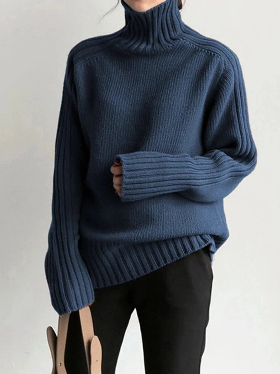 Women's Oversized Roll Neck Knitted Jumper Ribbed Long Sleeve