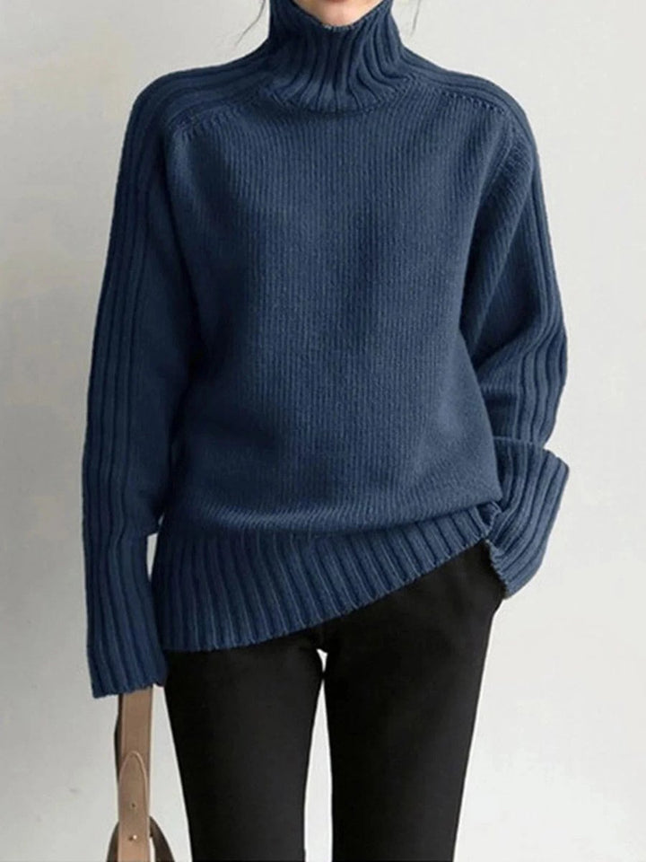 Women's Oversized Roll Neck Knitted Jumper Ribbed Long Sleeve