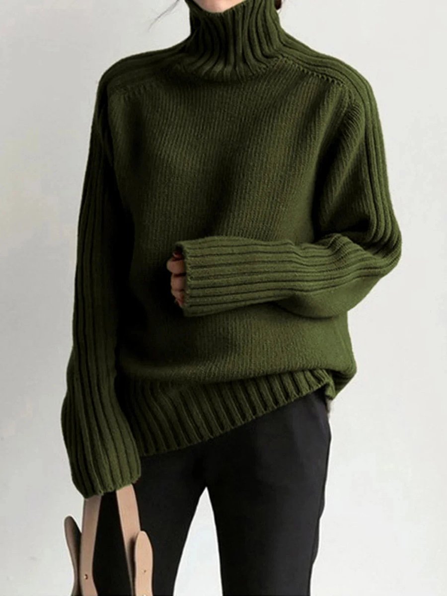 Women's Oversized Roll Neck Knitted Jumper Ribbed Long Sleeve