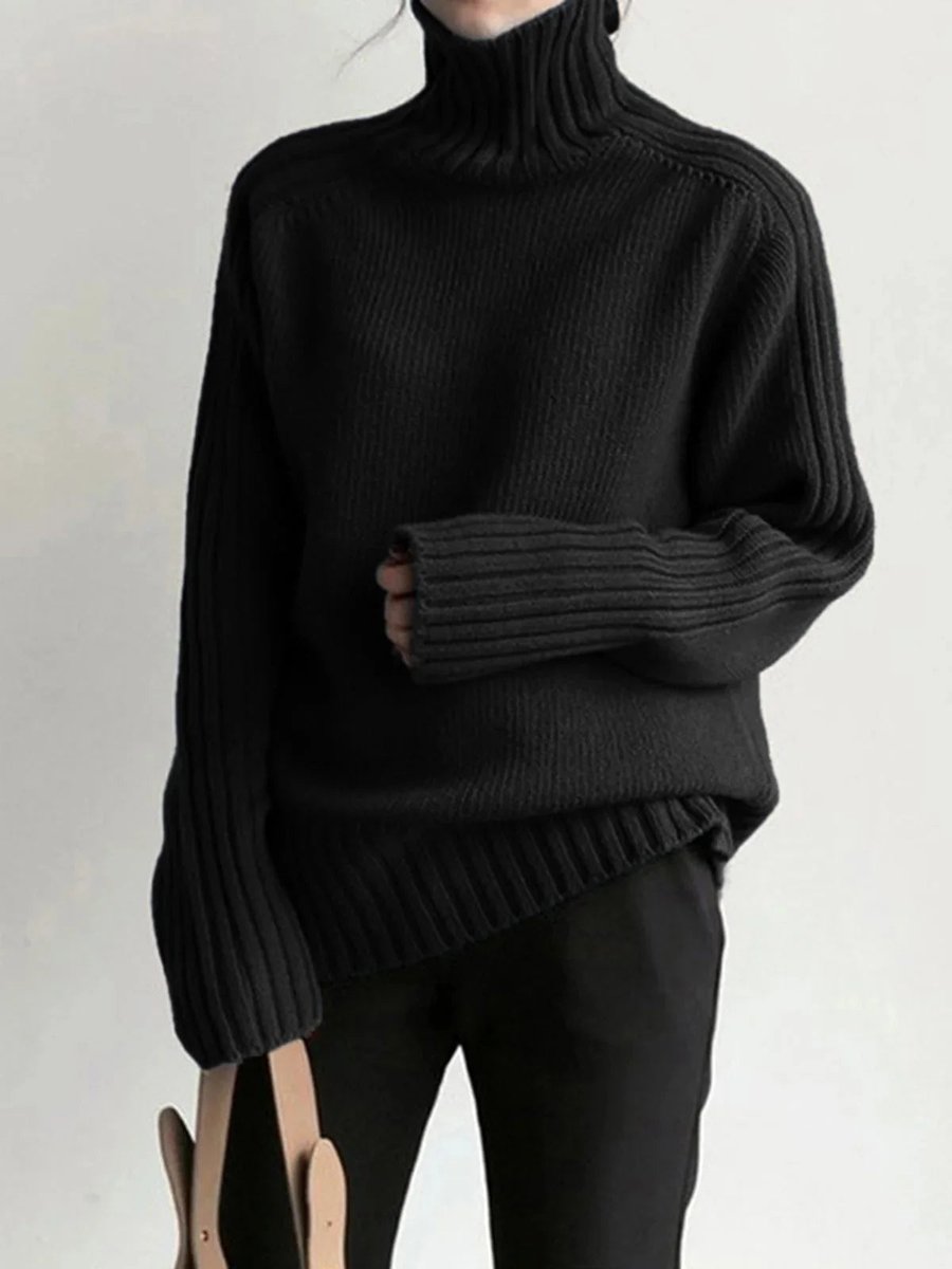 Women's Oversized Roll Neck Knitted Jumper Ribbed Long Sleeve