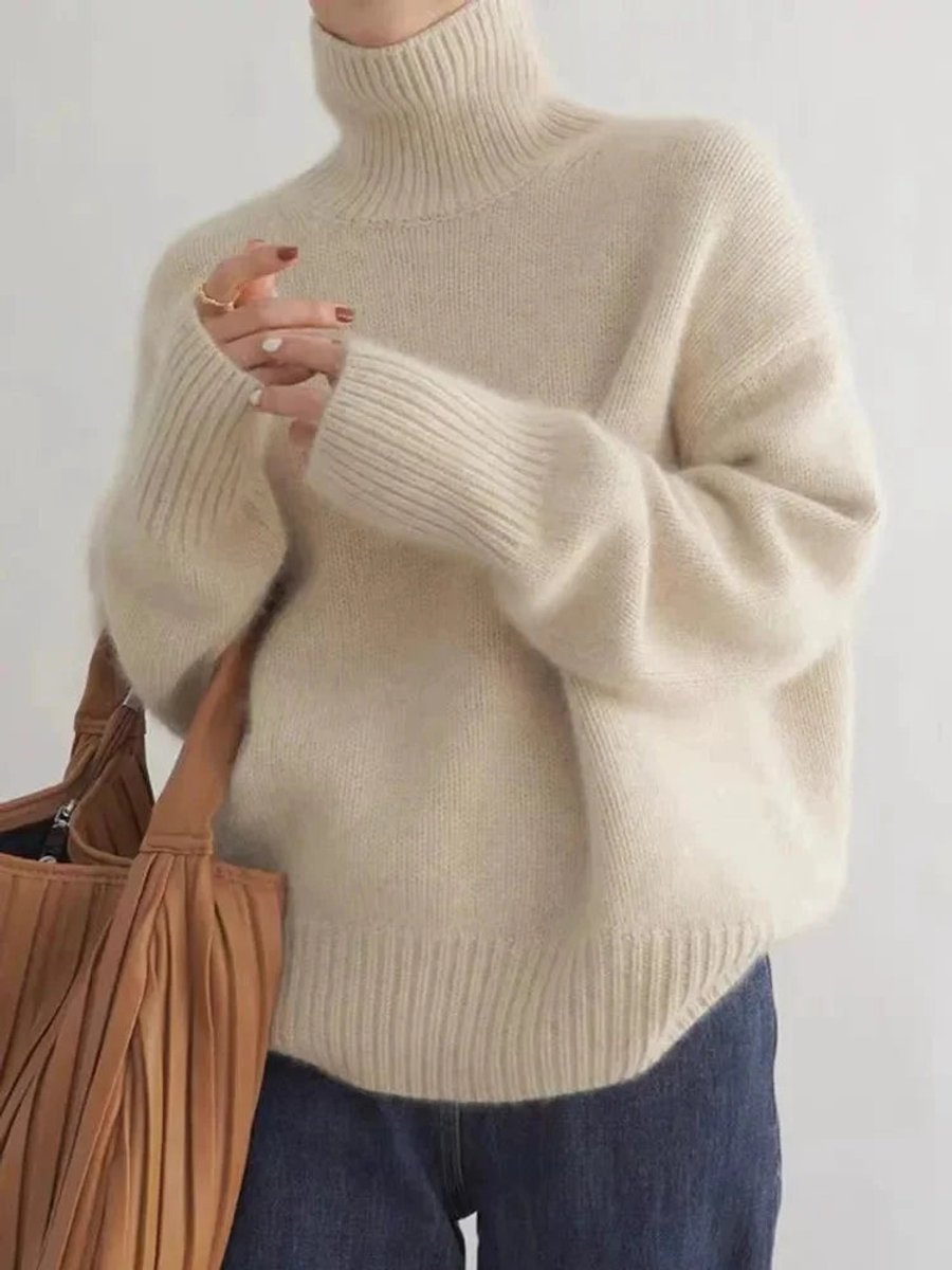 Women's Oversized Roll Neck Knitted Jumper Turtleneck Pullover