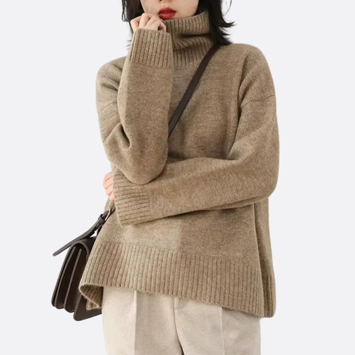Women's Oversized Roll Neck Knitted Jumper Turtleneck Pullover