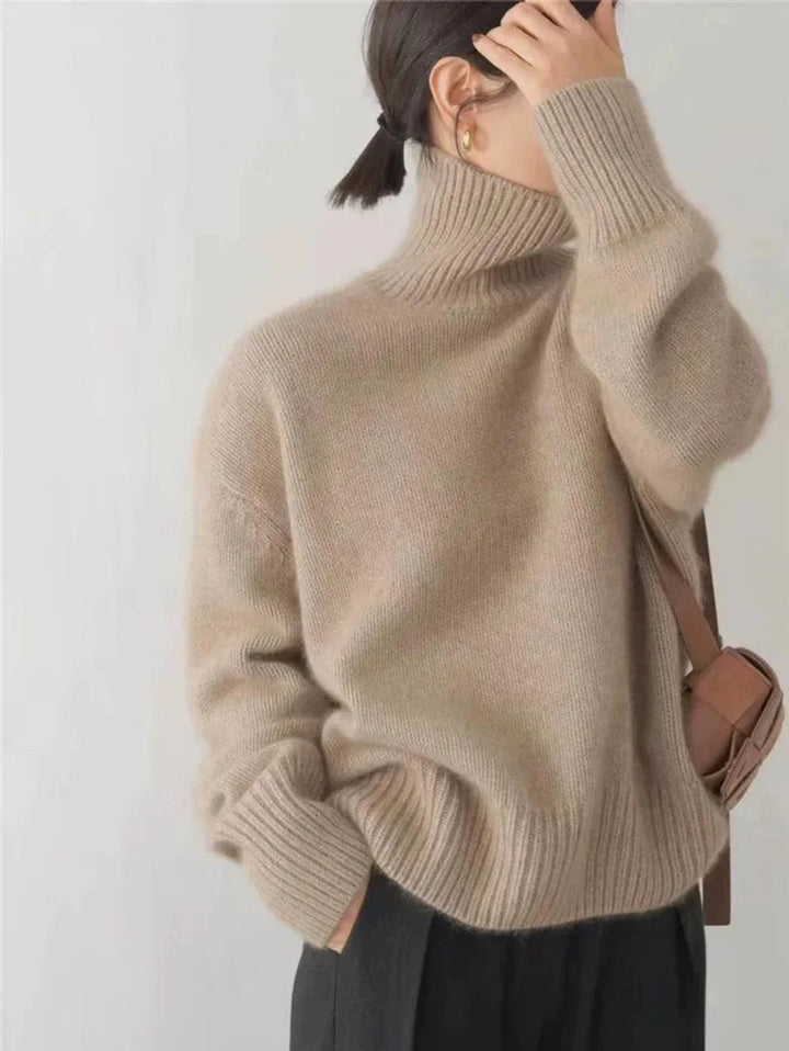 Women's Oversized Roll Neck Knitted Jumper Turtleneck Pullover