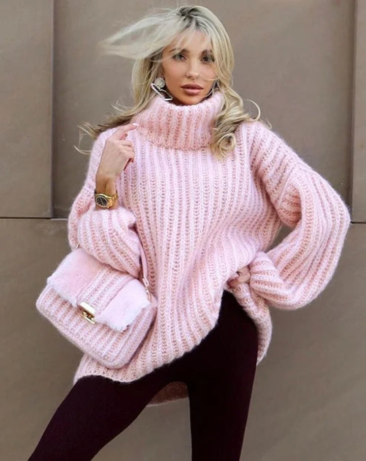 Women's Oversized Roll Neck Knitted Jumper Wide Sleeve