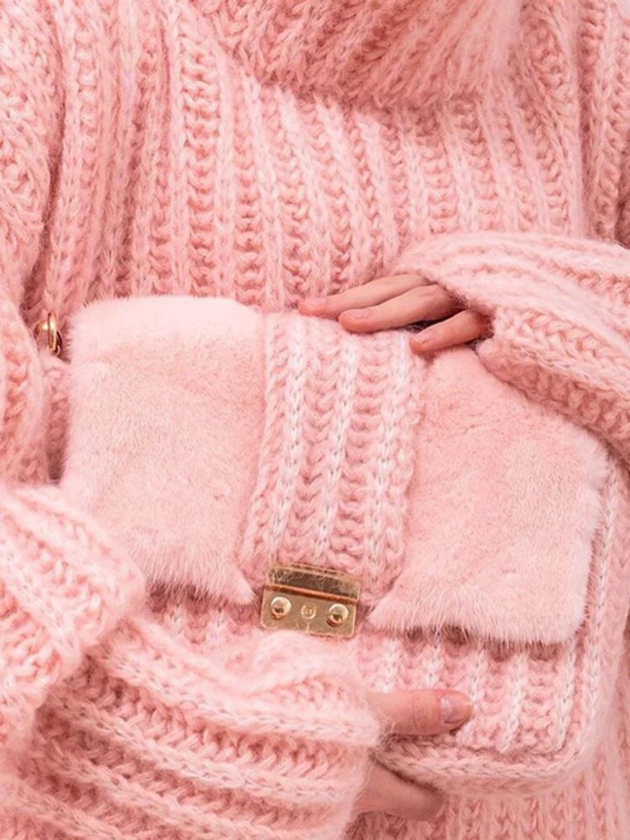 Women's Oversized Roll Neck Knitted Jumper Wide Sleeve