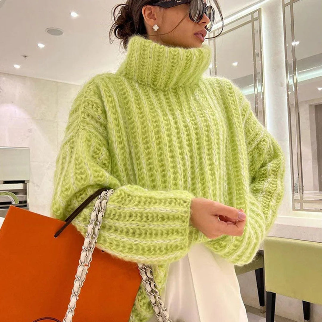 Women's Oversized Roll Neck Knitted Jumper Wide Sleeve