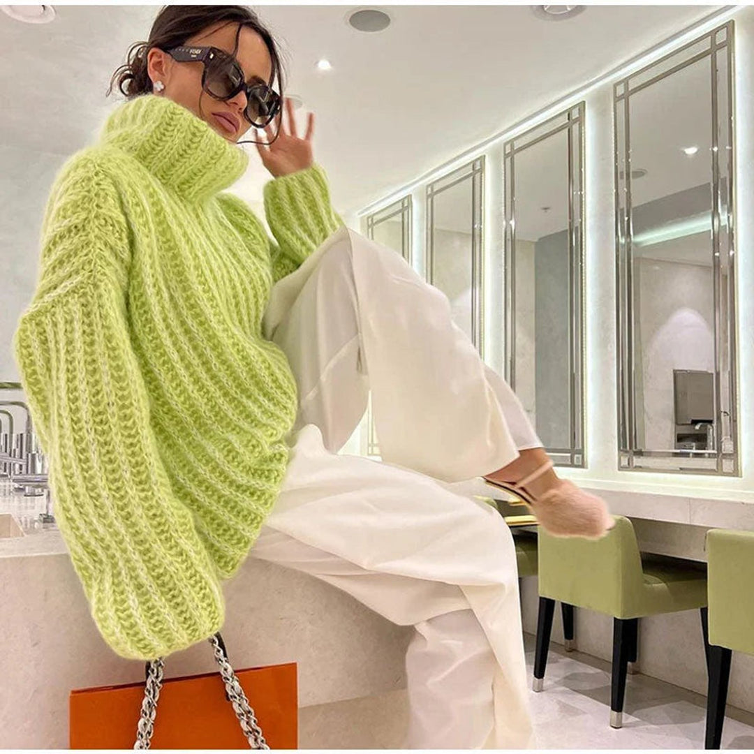 Women's Oversized Roll Neck Knitted Jumper Wide Sleeve