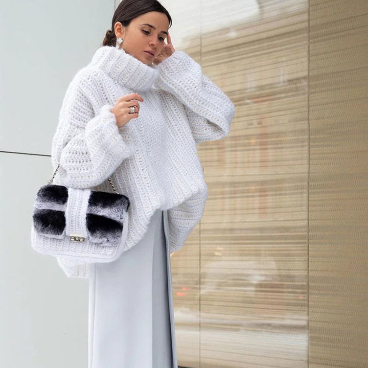 Women's Oversized Roll Neck Knitted Jumper Wide Sleeve