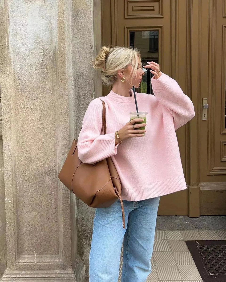 Women's Oversized Soft Knitted Jumper Long Sleeve Crewneck