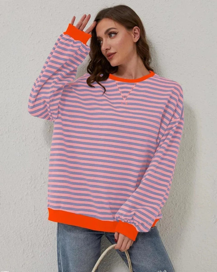 Women's Oversized Striped Knitted Jumper Casual Crewneck Pullover