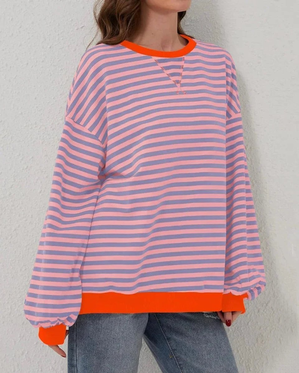 Women's Oversized Striped Knitted Jumper Casual Crewneck Pullover