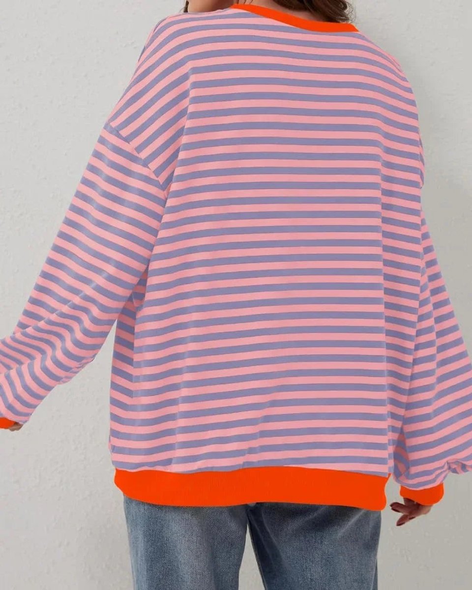 Women's Oversized Striped Knitted Jumper Casual Crewneck Pullover
