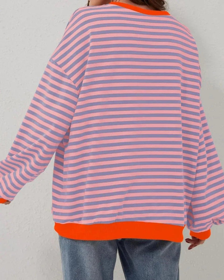 Women's Oversized Striped Knitted Jumper Casual Crewneck Pullover