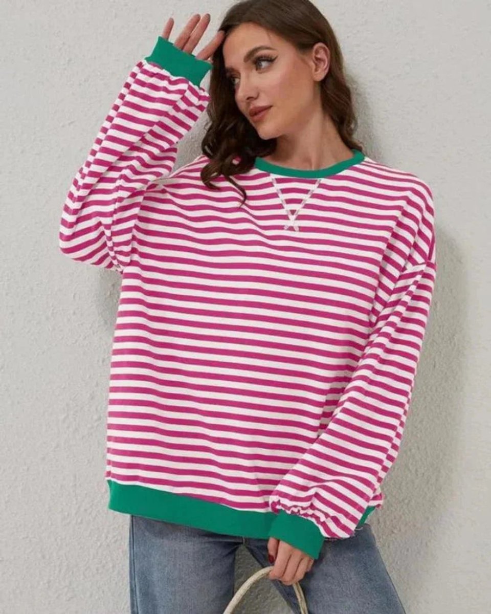 Women's Oversized Striped Knitted Jumper Casual Crewneck Pullover