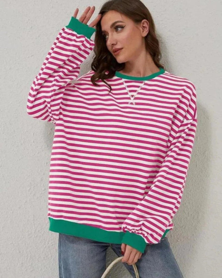 Women's Oversized Striped Knitted Jumper Casual Crewneck Pullover