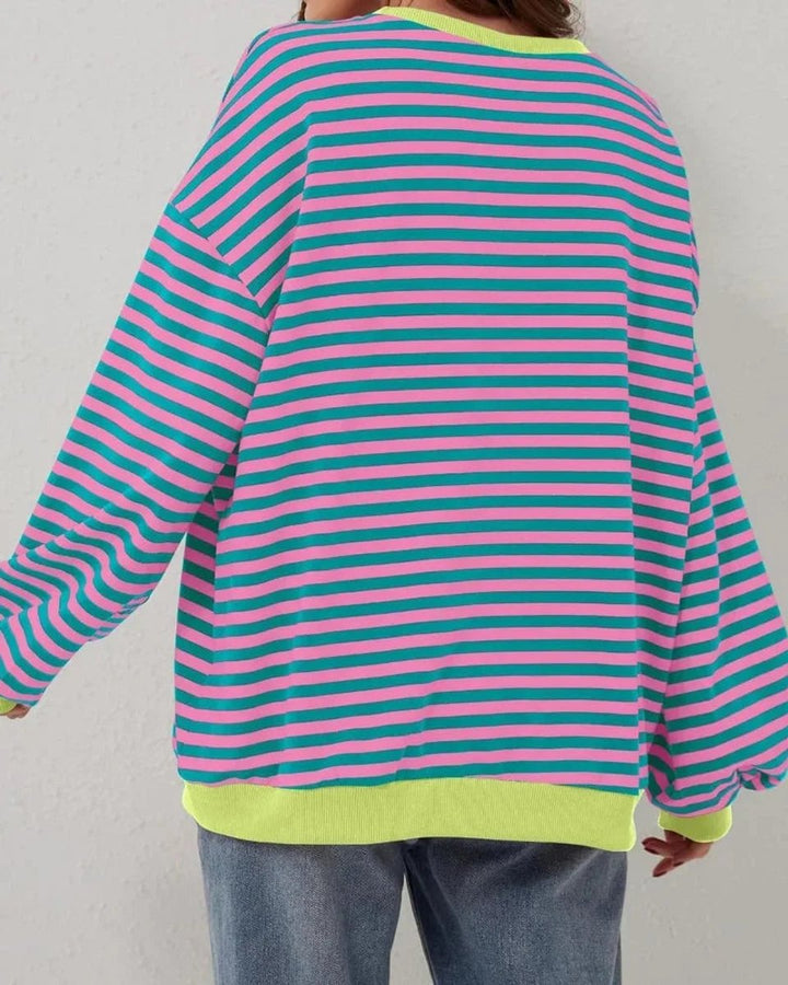 Women's Oversized Striped Knitted Jumper Casual Crewneck Pullover