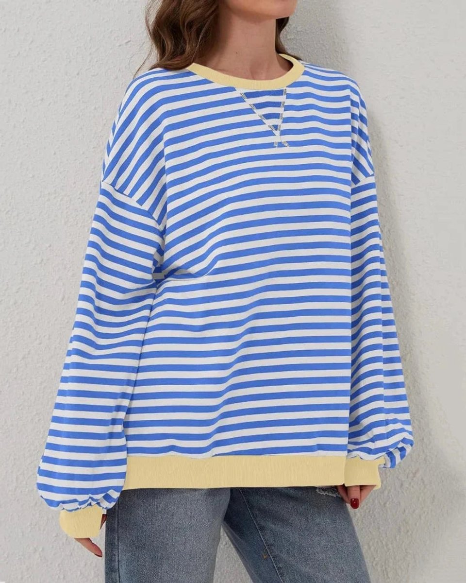 Women's Oversized Striped Knitted Jumper Casual Crewneck Pullover