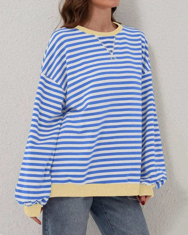 Women's Oversized Striped Knitted Jumper Casual Crewneck Pullover