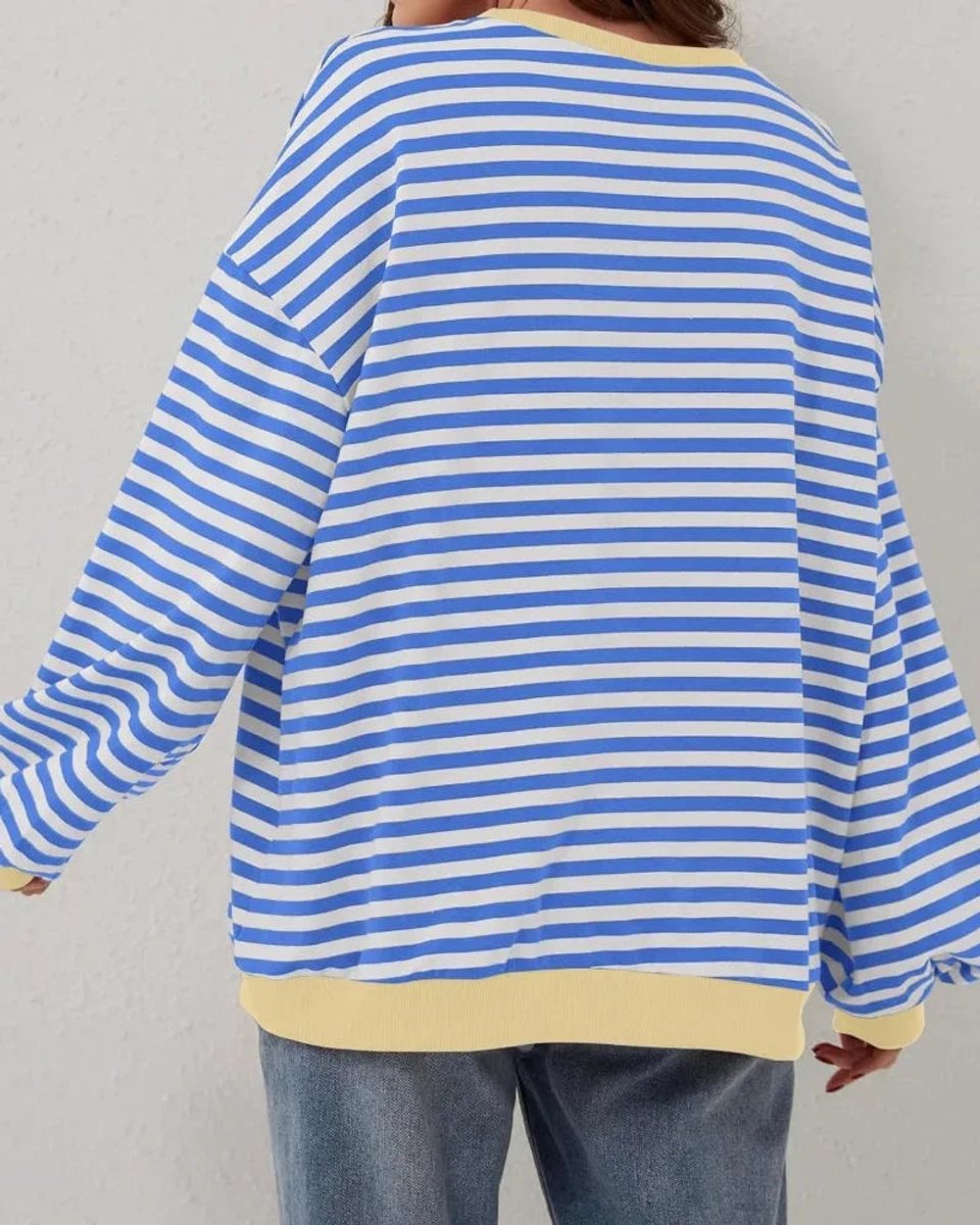 Women's Oversized Striped Knitted Jumper Casual Crewneck Pullover