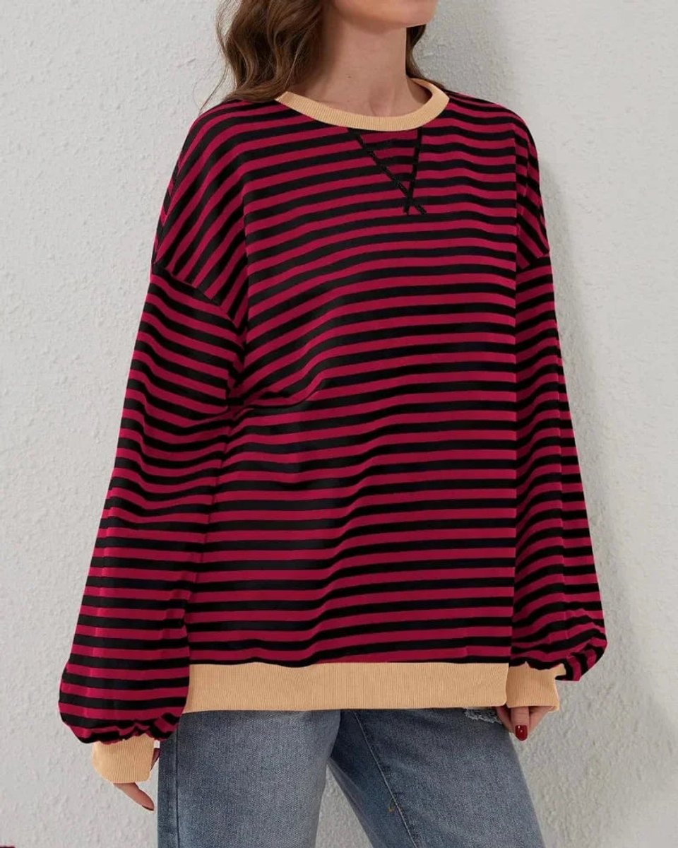 Women's Oversized Striped Knitted Jumper Casual Crewneck Pullover