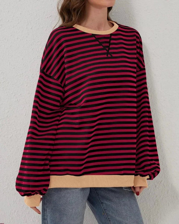 Women's Oversized Striped Knitted Jumper Casual Crewneck Pullover