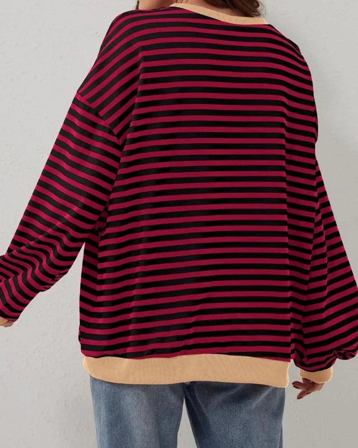 Women's Oversized Striped Knitted Jumper Casual Crewneck Pullover