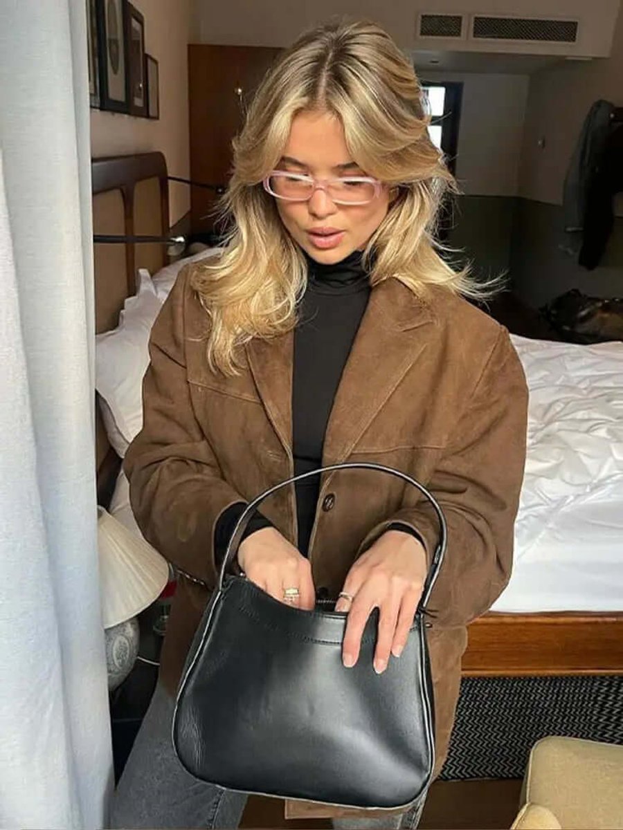 Women's Oversized Suede Coat Classic Brown Blazer Jacket