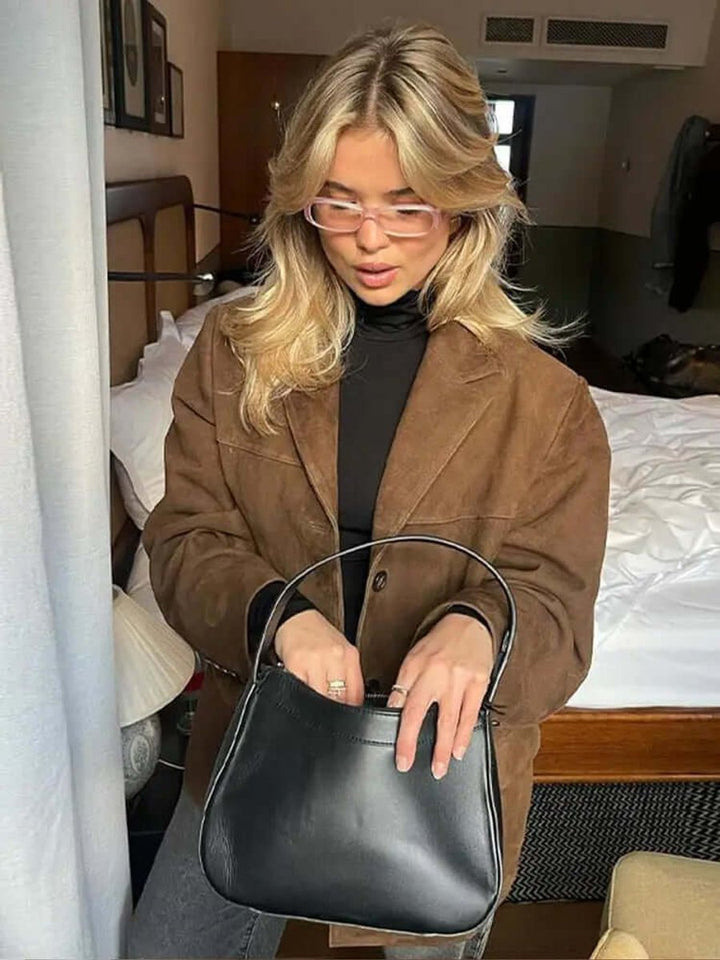 Women's Oversized Suede Coat Classic Brown Blazer Jacket