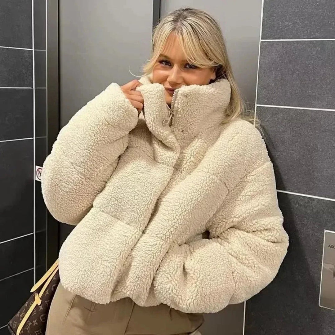 Women's Oversized Teddy Fleece Ladies Puffer Jacket Stand Collar