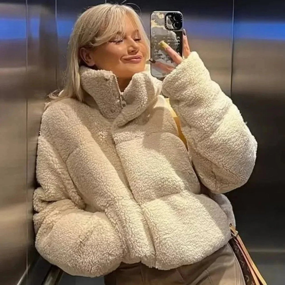 Women's Oversized Teddy Fleece Ladies Puffer Jacket Stand Collar