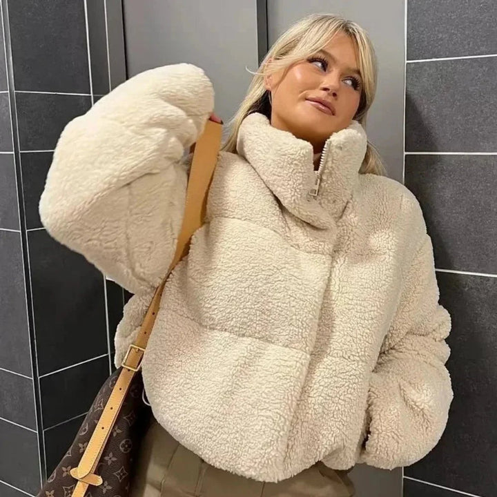 Women's Oversized Teddy Fleece Ladies Puffer Jacket Stand Collar
