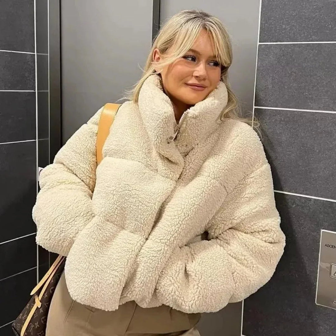 Women's Oversized Teddy Fleece Ladies Puffer Jacket Stand Collar