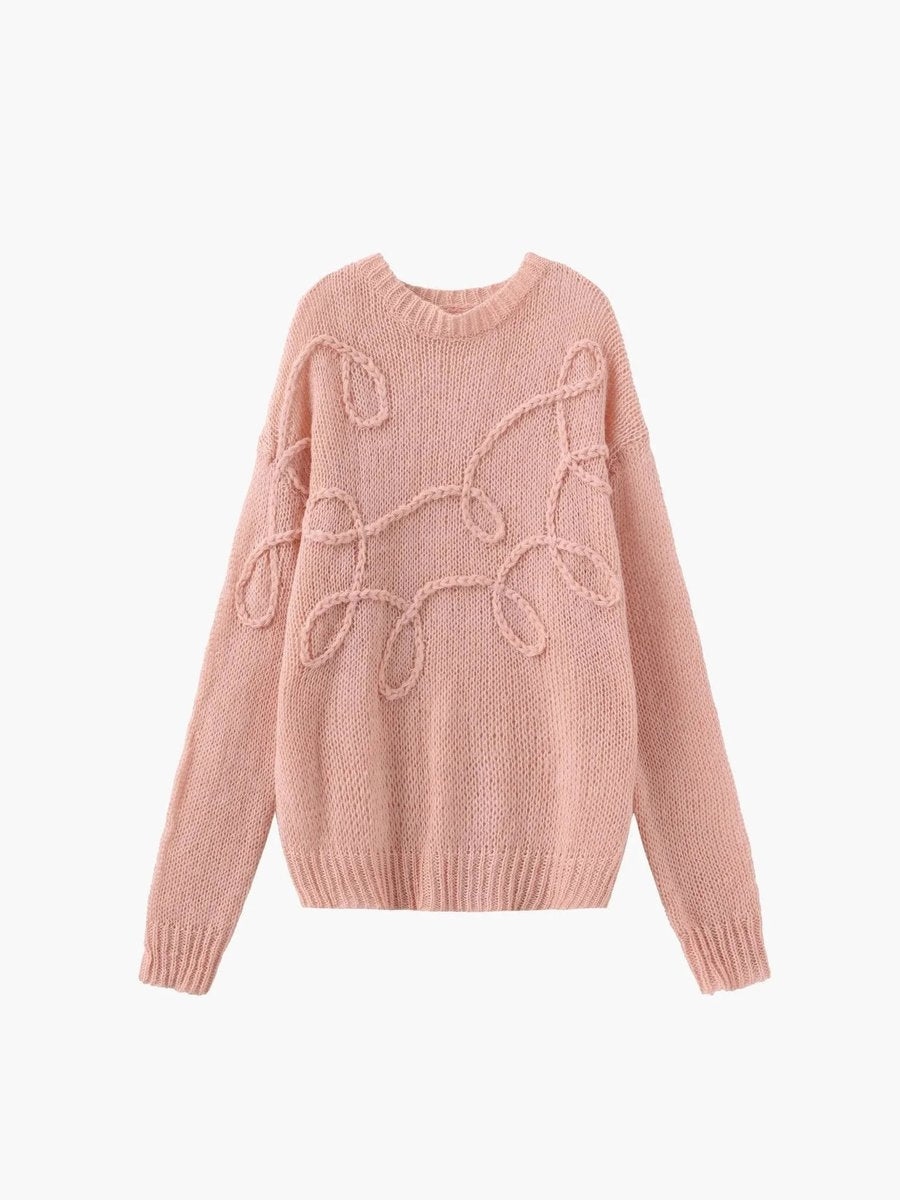 Women's Oversized Textured Knitted Jumper Cord Appliqué