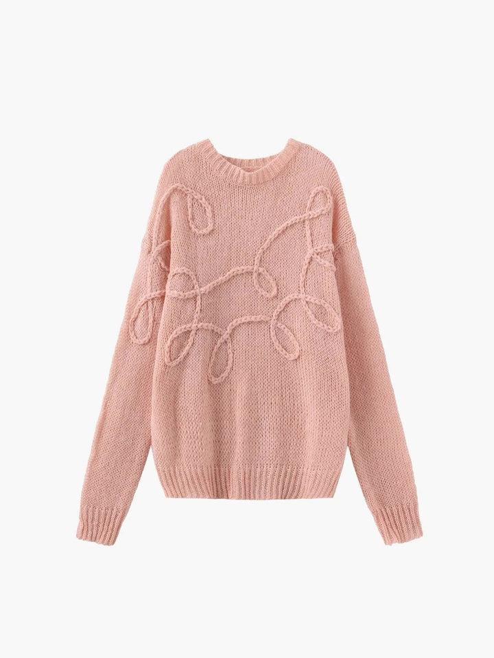 Women's Oversized Textured Knitted Jumper Cord Appliqué