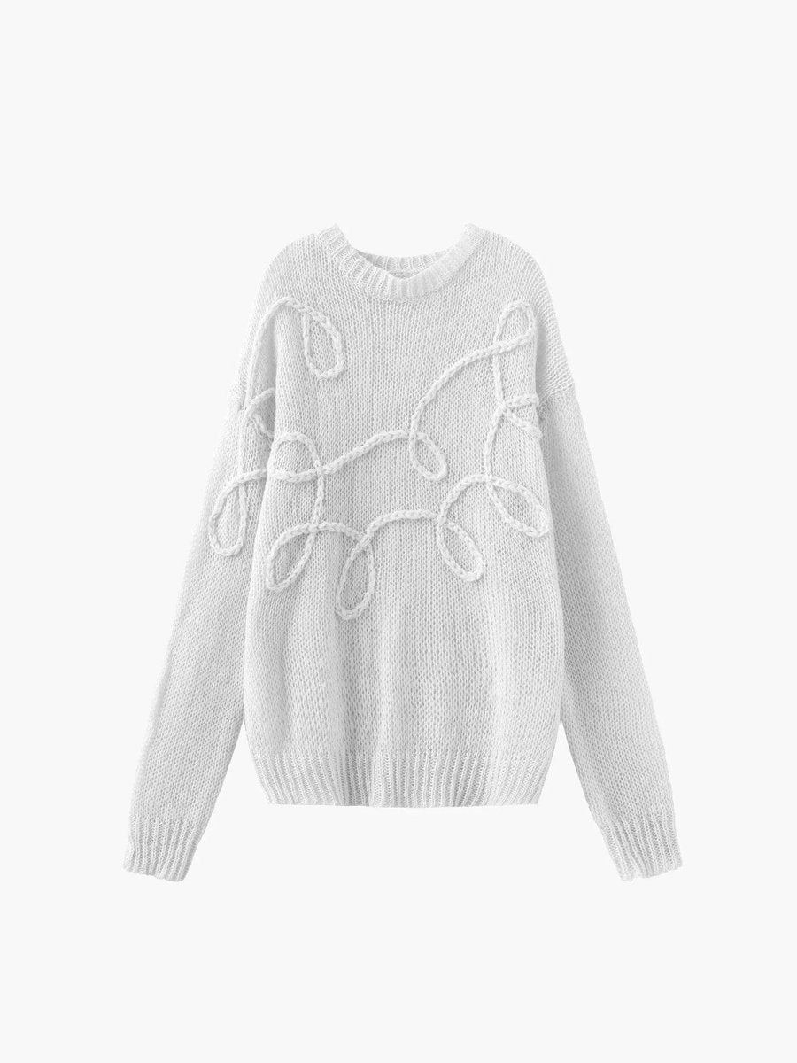 Women's Oversized Textured Knitted Jumper Cord Appliqué