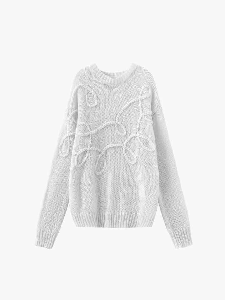 Women's Oversized Textured Knitted Jumper Cord Appliqué