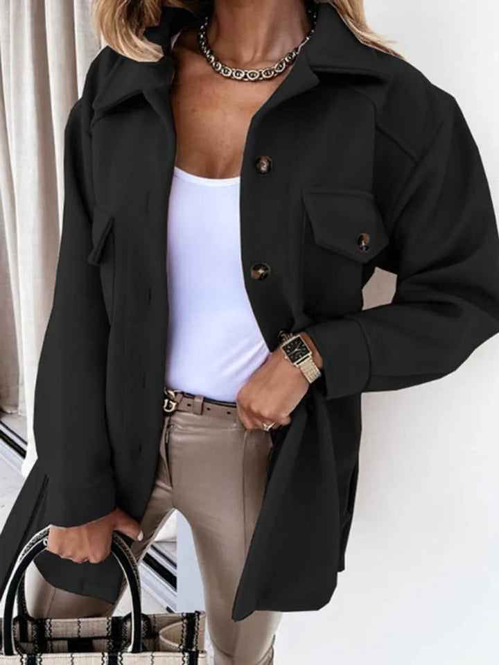 Women's Oversized Wool Coat Button-Front Longline Shacket