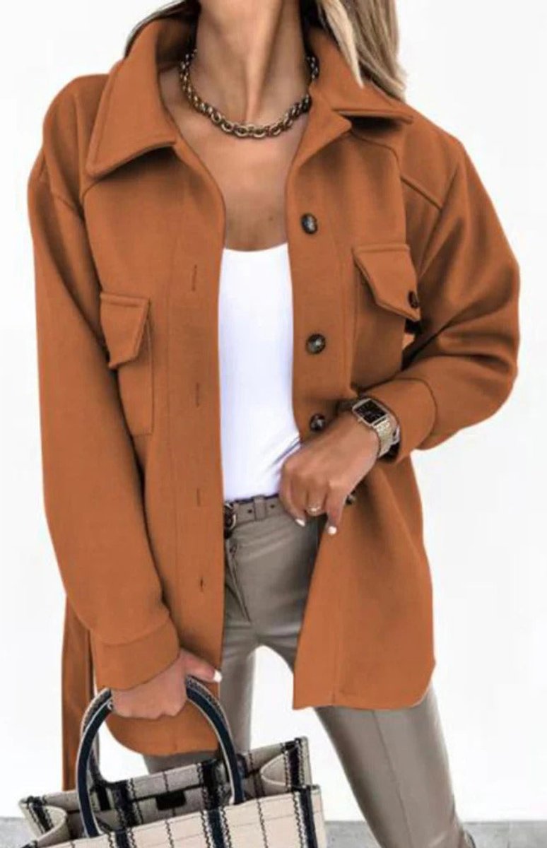 Women's Oversized Wool Coat Button-Front Longline Shacket